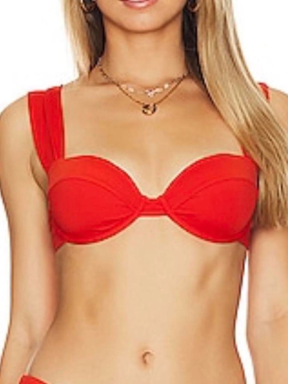 WeWoreWhat Red Underwire Bikini Top Structured Wide Strap Support Swim Women’s M